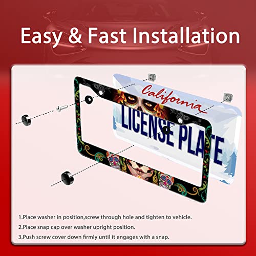 Omw2fyb Personalise Sugar Skull Retro License Plate Frame Colorful Candy Skulls License Plate Car Universal Stainless Steel Accessories Cars Decor 2 Holes Screws Fits Standard US Vehicles Size 12.2 x 6 Inch - Image 5