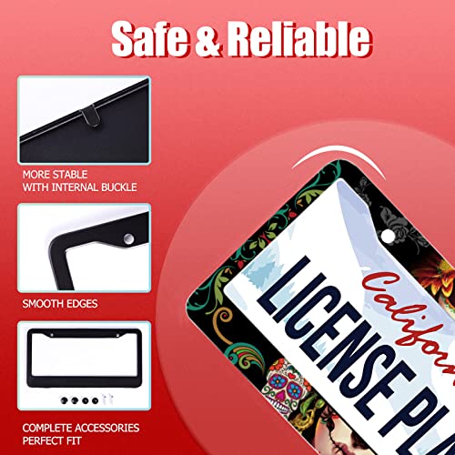 Omw2fyb Personalise Sugar Skull Retro License Plate Frame Colorful Candy Skulls License Plate Car Universal Stainless Steel Accessories Cars Decor 2 Holes Screws Fits Standard US Vehicles Size 12.2 x 6 Inch - Image 2