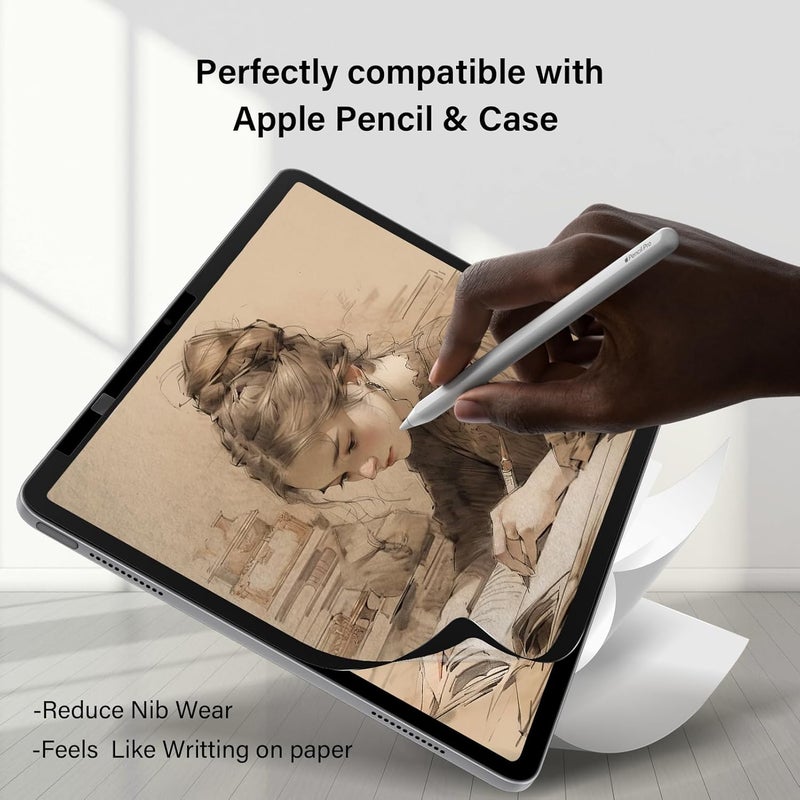 واقي شاشة ورقي متوافق مع iPad الجيل التاسع والثامن والسابع 10.2 بوصة، للرسم والكتابة كما على الورق، مرشح الضوء الأزرق مضاد للوهج، فيلم قابل لإعادة الاستخدام، درع خالٍ من الفقاعات، مقاوم لبصمات الأصابع، مقاوم للخدش - Image 3