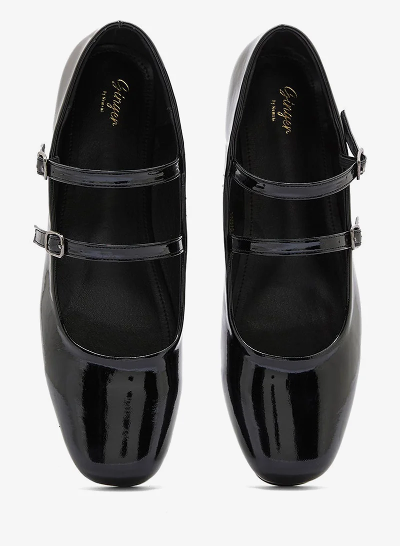 Ginger Black Patent Double Strap Mary Jane Ballerina for Women | Best Price UAE