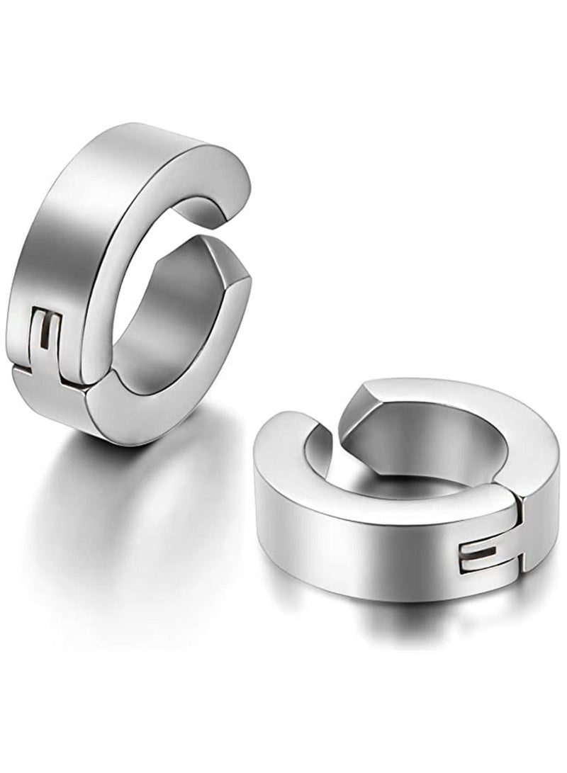 SYOSI Men's Ear Clip 2 Pair of Hinged Hoop Earrings Hoop Earring Studs Clip On Metal Ear Jewelry Non-piercing Clip on Earrings Unisex Men Women  - Image 4