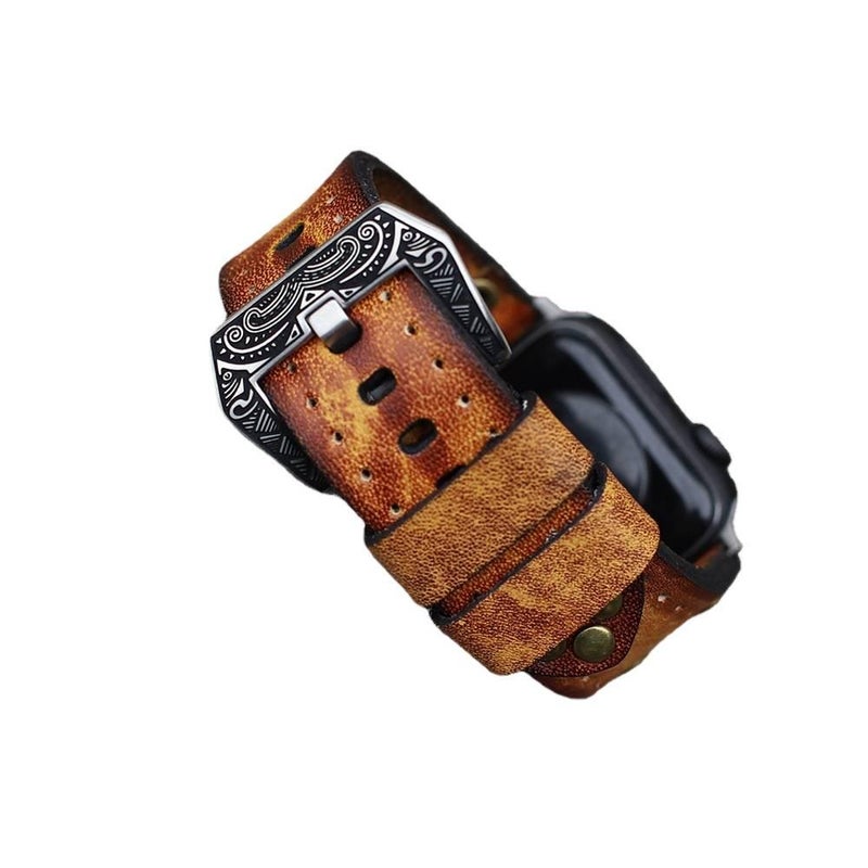 Adjustable Leather Classic Strap Smartwatch Band Compatible with Apple Watch 38 40 41 42 44 45 49mm with Fit Replacement Strap in Red - Image 5