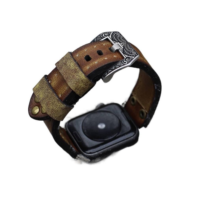 Adjustable Leather Classic Strap Smartwatch Band Compatible with Apple Watch 38 40 41 42 44 45 49mm with Fit Replacement Strap in Red - Image 3