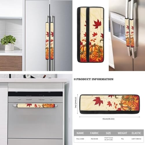 Mintulipy Refrigerator Door Handle Covers 6pcs Red Maple Leaf Pumpkin Appliance Handle Covers Keep Your Kitchen Appliance Clean from Smudges Drips Food Stains Oil - Image 4