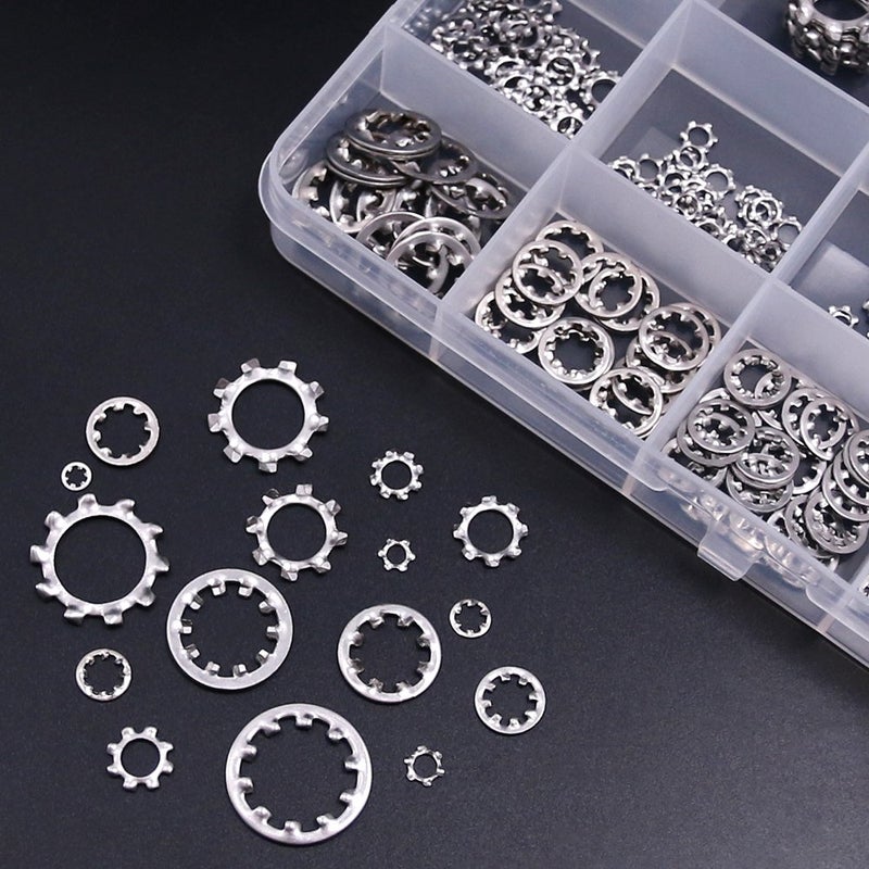 Hilitchi 400-Pcs 304 Stainless Steel External Internal Tooth Star Lock Washers Assortment Kit - Included: M2 M3 M4 M5 M6 M8 M10 M12 - Image 5