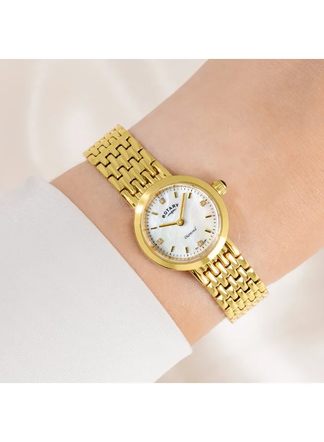 Rotary  Rotary Ladies Heritage Diamond Mother Of Pearl Dial Gold Plated Stainless Steel Bracelet Watch - LB00900/41/D for Women | Best Price UAE