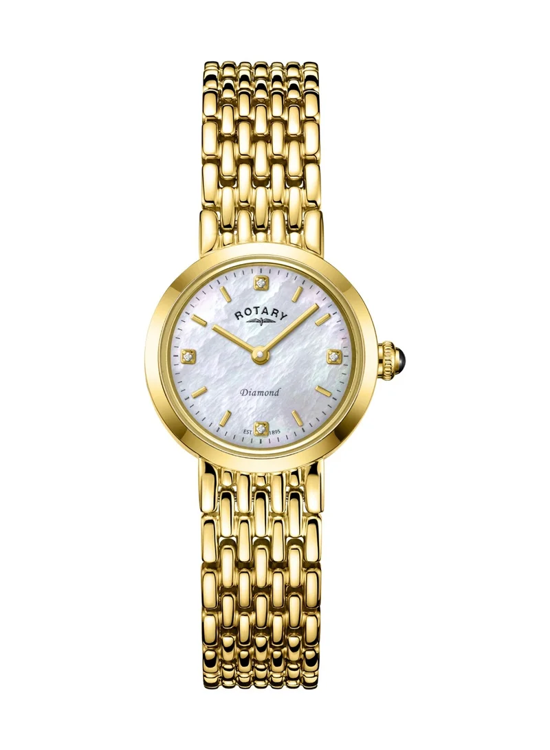 Rotary Women's Heritage Diamond Analogue Watch, 22.7 mm, Mother of Pearl Dial, Gold-Tone Steel Bracelet