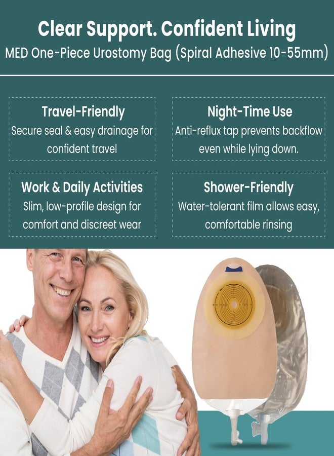 MED Urostomy Bag with Transparent Film, One Piece 10-55mm, Drainable with Spiral Adhesive & Anti-Backflow Valve (5) - Image 2