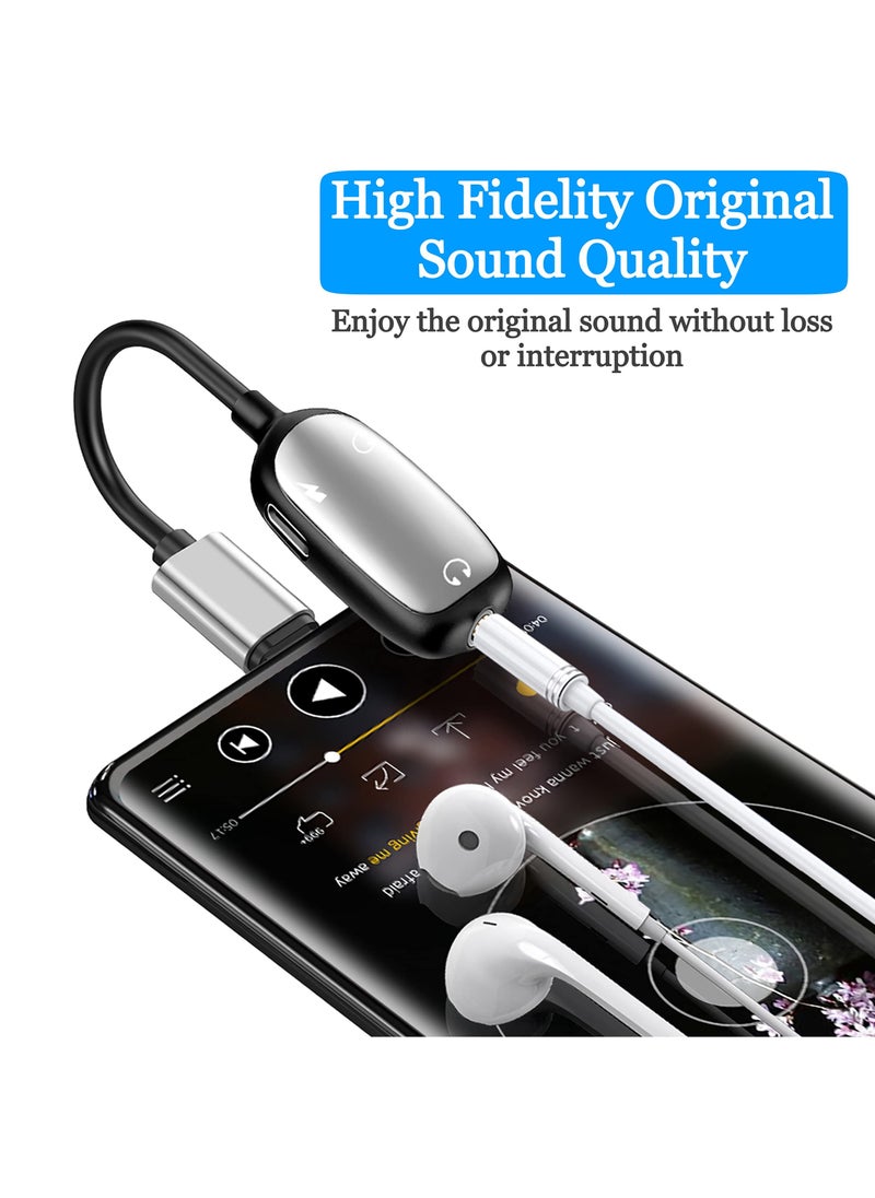 Dual Headphone Adapter, 2-in-1 Audio and Charging Dongle Adapter, AUX Cord and Charger Splitter Adapter Compatible with iPhone 14/14 Pro Max/13 Mini, 13, 12, 11, XR, XS, X, 8, iPad, iPod & More
