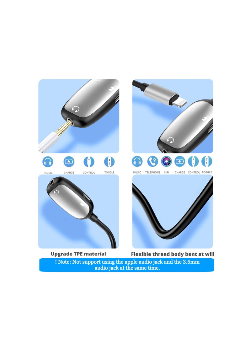 Dual Headphone Adapter, 2-in-1 Audio and Charging Dongle Adapter, AUX Cord and Charger Splitter Adapter Compatible with iPhone 14/14 Pro Max/13 Mini, 13, 12, 11, XR, XS, X, 8, iPad, iPod & More
