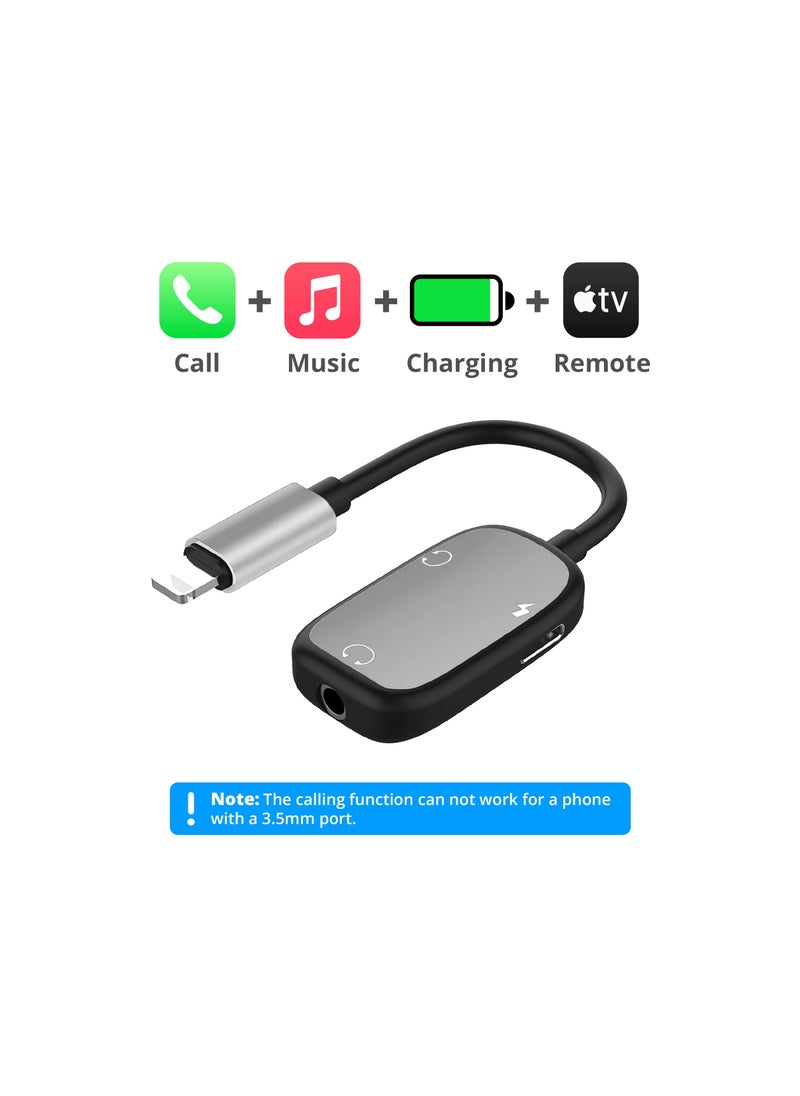 Dual Headphone Adapter, 2-in-1 Audio and Charging Dongle Adapter, AUX Cord and Charger Splitter Adapter Compatible with iPhone 14/14 Pro Max/13 Mini, 13, 12, 11, XR, XS, X, 8, iPad, iPod & More