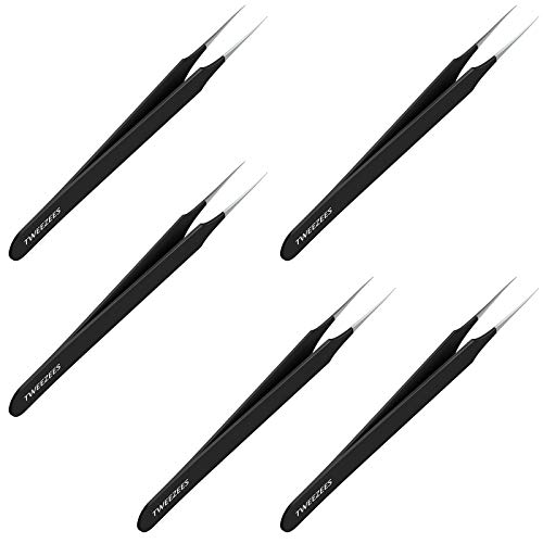 Tweezees Ingrown Hair Tweezers | Pointed Tip | 5 Pack | Black | Precision Stainless Steel | Extra Sharp and Perfectly Aligned for Ingrown Hair Treatment & Splinter Removal For Men and Women | By Tweezees - Image 1