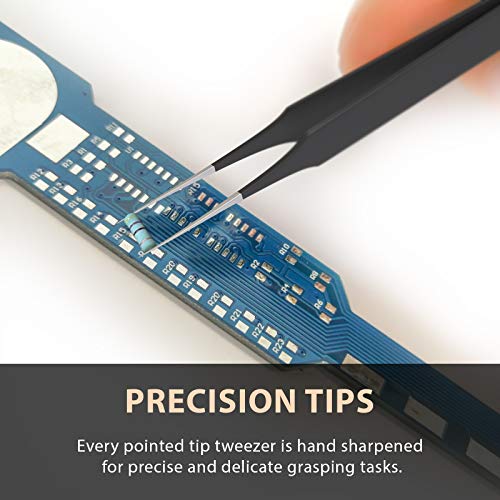 Tweezees Ingrown Hair Tweezers | Pointed Tip | 5 Pack | Black | Precision Stainless Steel | Extra Sharp and Perfectly Aligned for Ingrown Hair Treatment & Splinter Removal For Men and Women | By Tweezees - Image 5