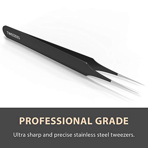 Tweezees Ingrown Hair Tweezers | Pointed Tip | 5 Pack | Black | Precision Stainless Steel | Extra Sharp and Perfectly Aligned for Ingrown Hair Treatment & Splinter Removal For Men and Women | By Tweezees - Image 3