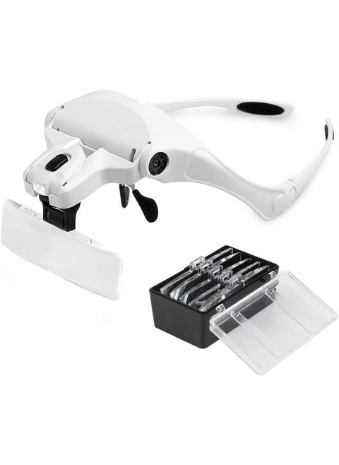 Magnifying Glasses with Light, Headband Magnifier with Led for Close Work, 5 Replaceable Lenses（Battery Model）