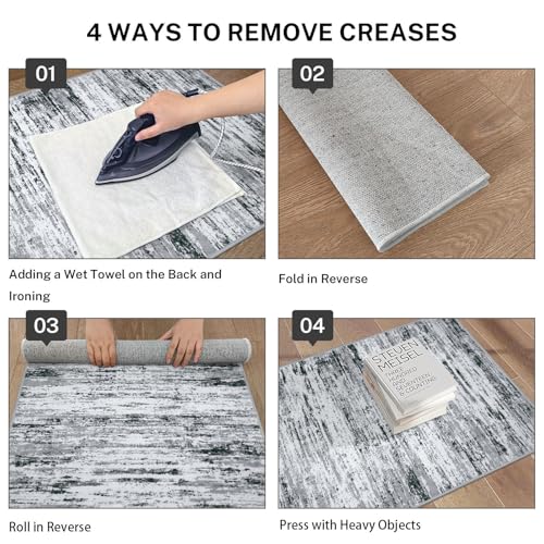 Lansny Modern Abstract Runner Rug 2x6, Black Grey White Washable Kitchen Runner Non-Slip Soft Hallway Rug Runner Thin Print Faux Wool Carpet for Entryway Bedroom Laundry Room Indoor Home Decor - Image 4