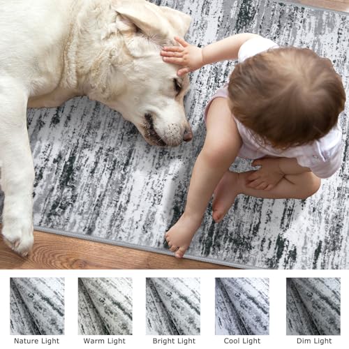 Lansny Modern Abstract Runner Rug 2x6, Black Grey White Washable Kitchen Runner Non-Slip Soft Hallway Rug Runner Thin Print Faux Wool Carpet for Entryway Bedroom Laundry Room Indoor Home Decor - Image 3