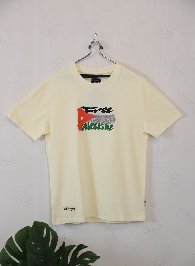 FUN MOMENT Short sleeve round neck T-shirt with Palestine print - Image 1