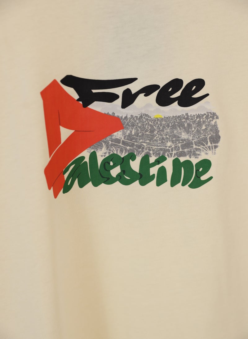 FUN MOMENT Short sleeve round neck T-shirt with Palestine print - Image 2