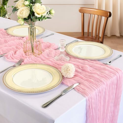 CKIKU 6 Pack 10FT Pink Cheesecloth Table Runner 120 Inch Long Gauze Rustic Boho Summer Cheese Cloth Table Runner Sheer Fabric Decorations for Holiday Party Wedding Banquet Bridal Baby Shower Dcor - Image 3