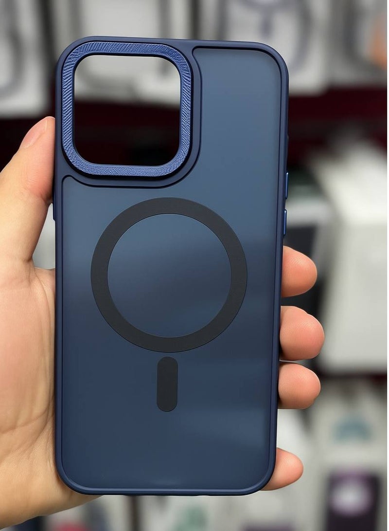 Denx Magnetic Case for iPhone 14 Pro [Shockproof & Slim] Matte Hard Back Cover with high-Grade Protection | Dark Blue - Image 1