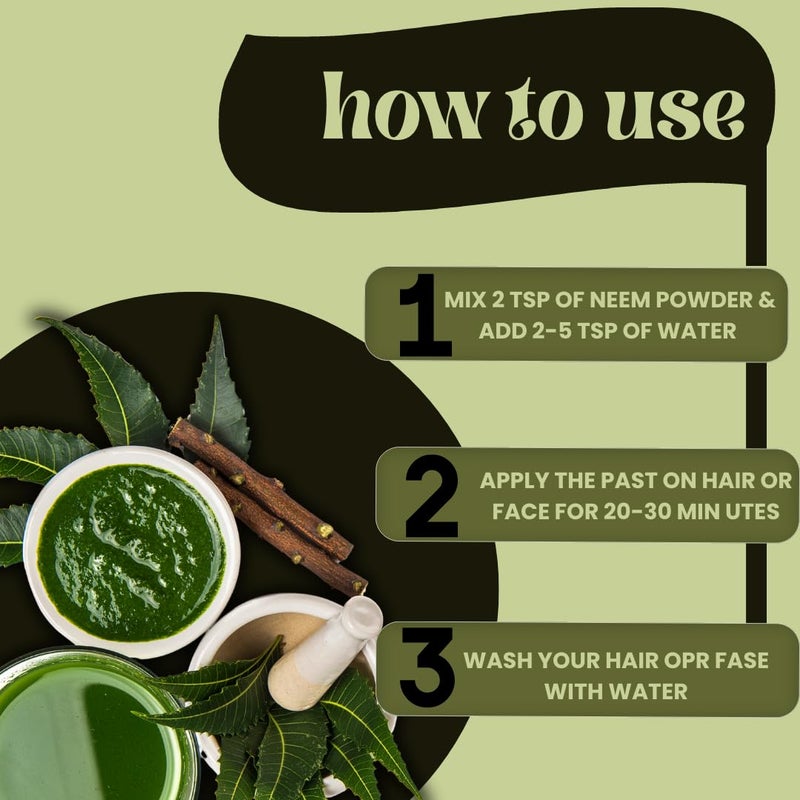 ATOZEE STORE ATOZEE STORE Pure Natural Neem Leaves Powder 200 grm for Eating Drinking skin and Hair Nutrition Dehydration Evens Skin Tone Acne PimplesHair Thicker Stronger 200grm - Image 4