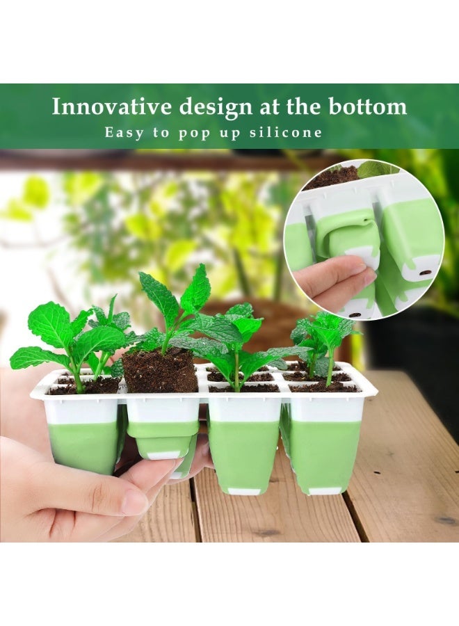 طقم زراعة منزلي 12 خانة للشتلات مع قاعدة سيليكون مرنة وغطاء رطوبة بارتفاع 4.33 إنش (11 سم) – صينية إنبات قابلة لإعادة الاستخدام للزراعة المنزلية - Image 3