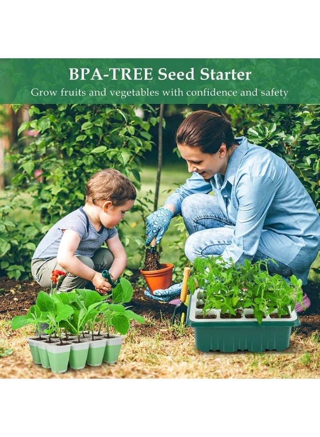 طقم زراعة منزلي 12 خانة للشتلات مع قاعدة سيليكون مرنة وغطاء رطوبة بارتفاع 4.33 إنش (11 سم) – صينية إنبات قابلة لإعادة الاستخدام للزراعة المنزلية - Image 5