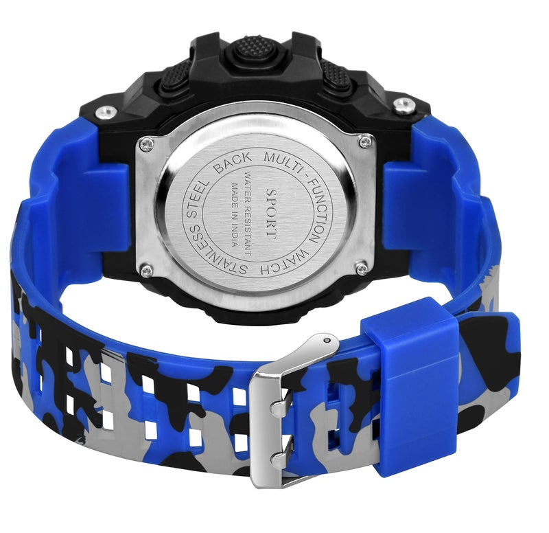 SWADESI STUFF Rubber Multi Color Army Kid Digital Watch for Boys (Blue), Black Dial, Multi-Color Band - Image 4