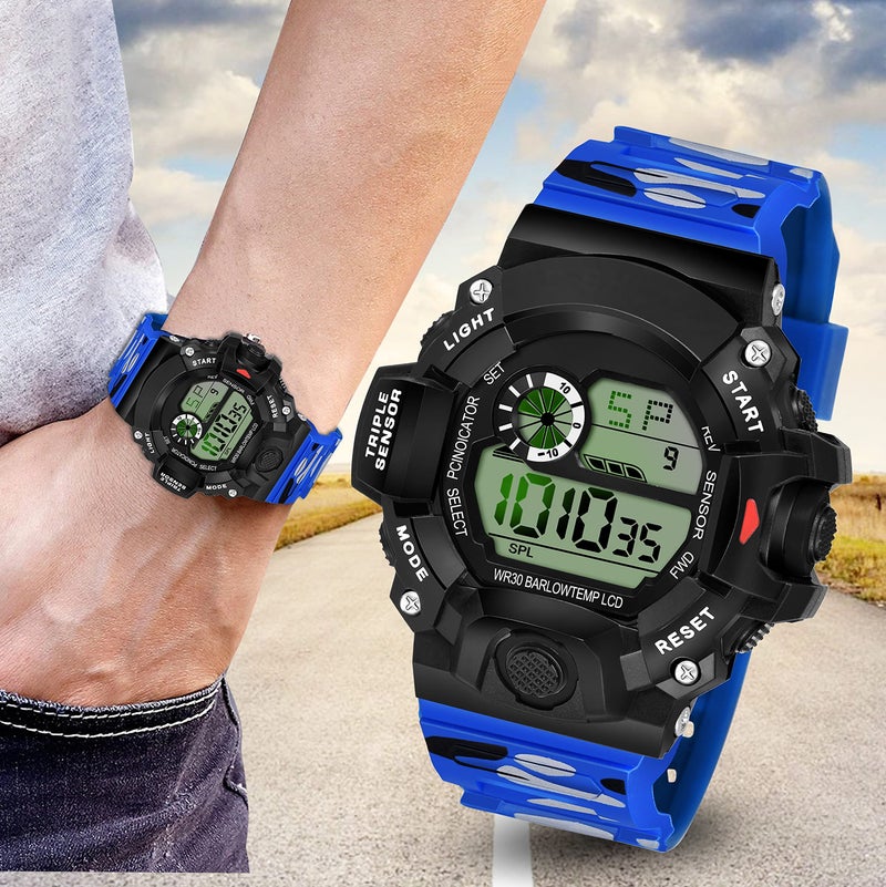 SWADESI STUFF Rubber Multi Color Army Kid Digital Watch for Boys (Blue), Black Dial, Multi-Color Band - Image 5