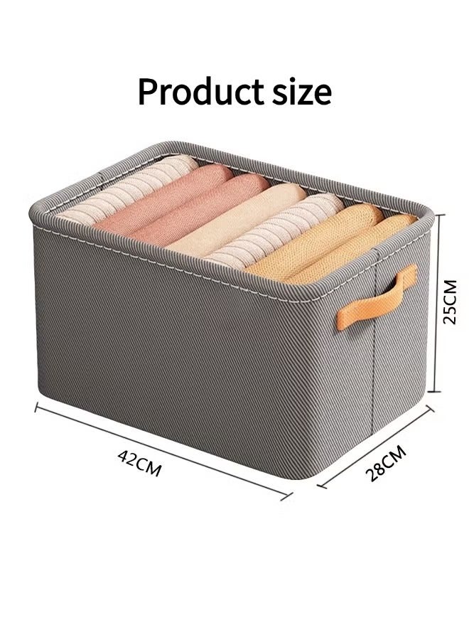 Clothes Storage Boxs, Foldable Storage Organizer with Carrying Handles and Steel Frame, Stackable Fabric Storage Organizer, Washable Nonwoven Fabric Storage Baskets, Suitable for Clothing, T-Shirt, Pants, Toys & Books (Gray, 42*25*28 Cm)  - Image 2