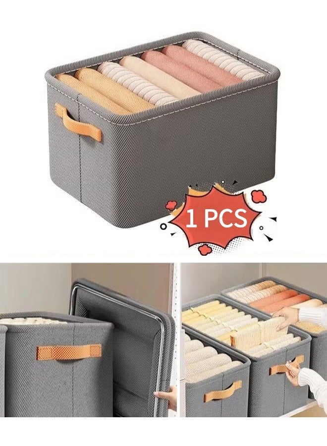 Clothes Storage Boxs, Foldable Storage Organizer with Carrying Handles and Steel Frame, Stackable Fabric Storage Organizer, Washable Nonwoven Fabric Storage Baskets, Suitable for Clothing, T-Shirt, Pants, Toys & Books (Gray, 42*25*28 Cm)  - Image 3