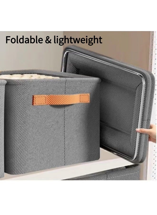 Clothes Storage Boxs, Foldable Storage Organizer with Carrying Handles and Steel Frame, Stackable Fabric Storage Organizer, Washable Nonwoven Fabric Storage Baskets, Suitable for Clothing, T-Shirt, Pants, Toys & Books (Gray, 42*25*28 Cm)  - Image 4