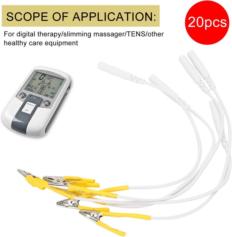 BesCable 20Pcs TENS Wire Cable Clip - Electrode Leadd Wires with Alligator Clips for TENS Unit Physiotherapy Machine (Yellow) - Image 3