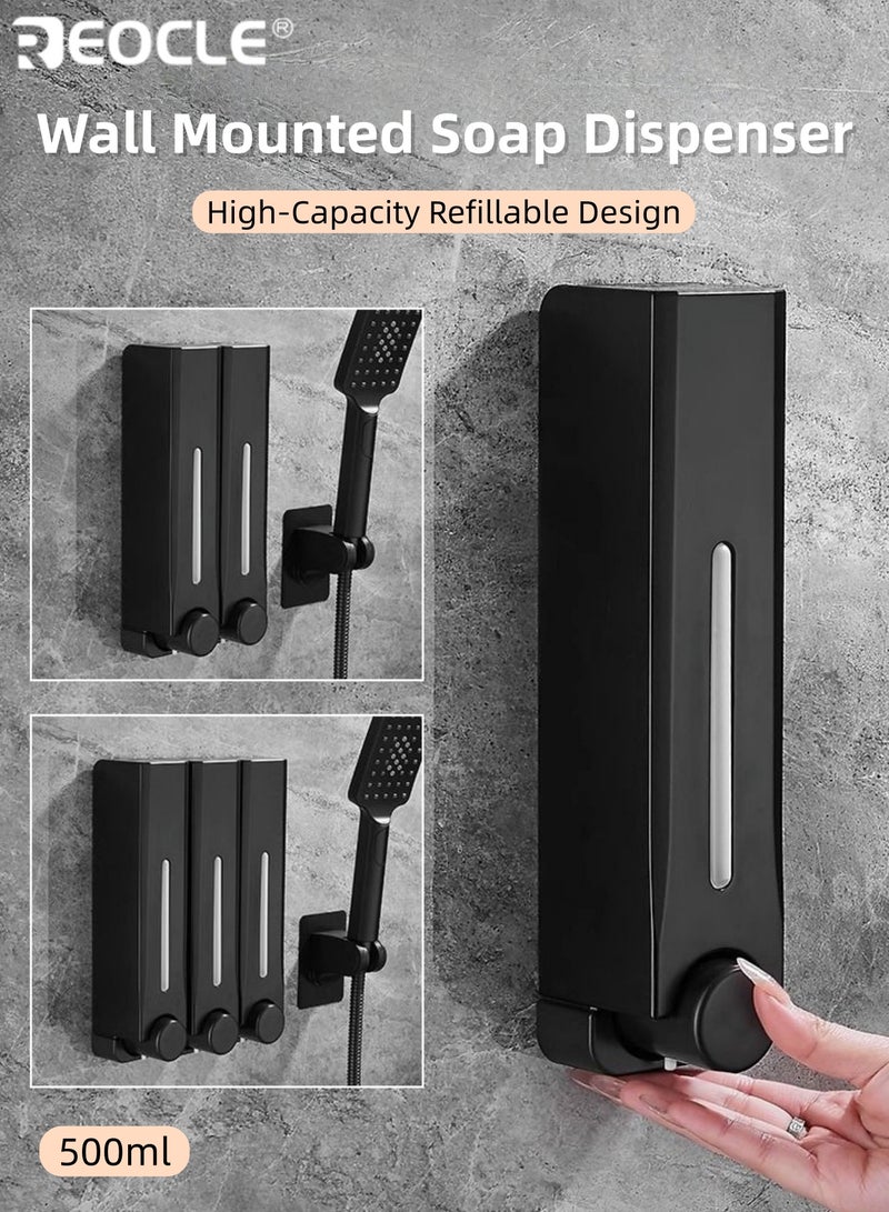 ريوكل موزع صابون مثبت على الحائط بدون حفر - موزع على طراز الفنادق بسعة كبيرة لصابون اليدين وجيل الاستحمام للاستخدام المنزلي - Image 1