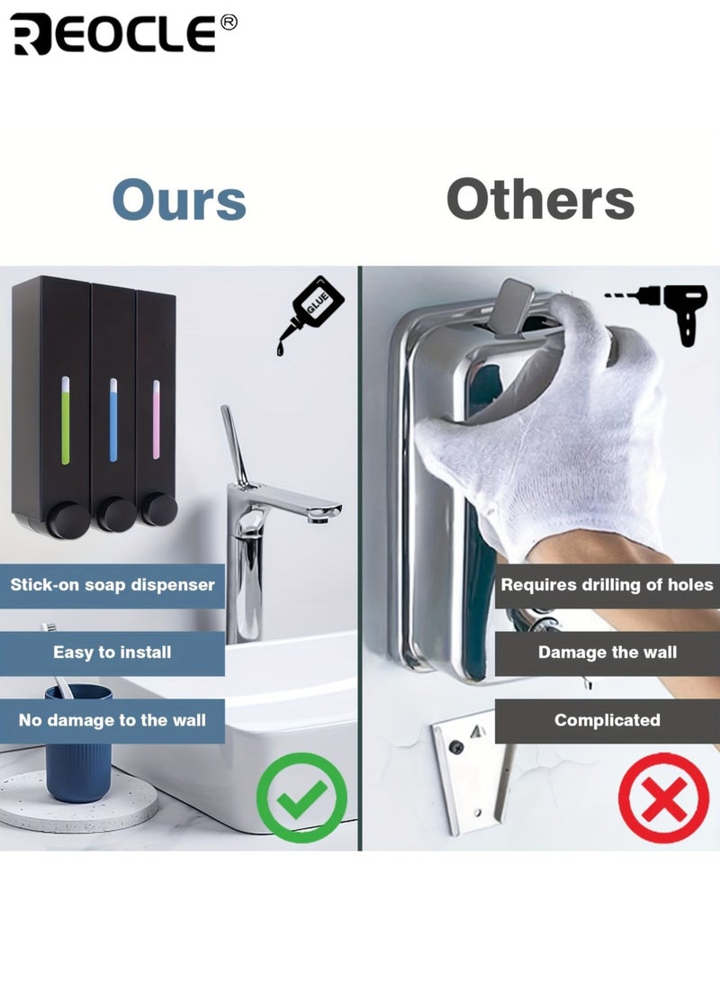 ريوكل موزع صابون مثبت على الحائط بدون حفر - موزع على طراز الفنادق بسعة كبيرة لصابون اليدين وجيل الاستحمام للاستخدام المنزلي - Image 4