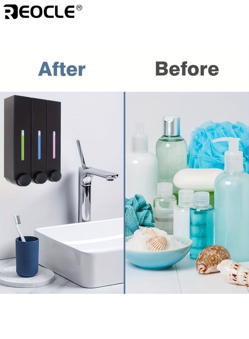 ريوكل موزع صابون مثبت على الحائط بدون حفر - موزع على طراز الفنادق بسعة كبيرة لصابون اليدين وجيل الاستحمام للاستخدام المنزلي - Image 5