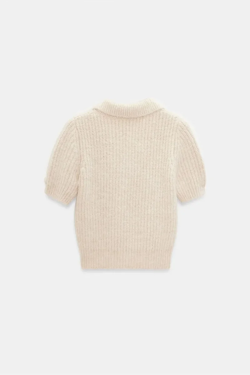 Dilvin Cream Natural DILVIN Textured Ribbed Polo-collar Sweater for Women | Best Price UAE