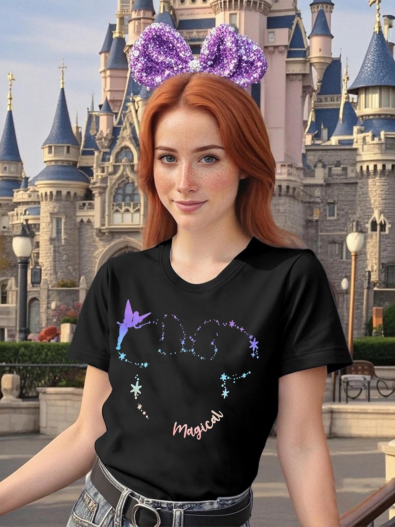 VILOVE Magical Shirt for Women Believe in Magic Shirts Cute Graphic Printed Tee Family Vacation Short Sleeve Tee Black D - Image 5