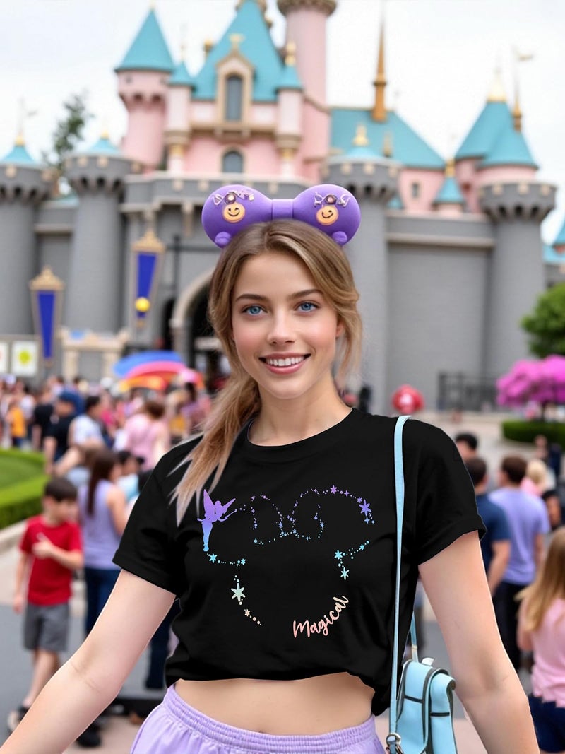 VILOVE Magical Shirt for Women Believe in Magic Shirts Cute Graphic Printed Tee Family Vacation Short Sleeve Tee Black D - Image 3