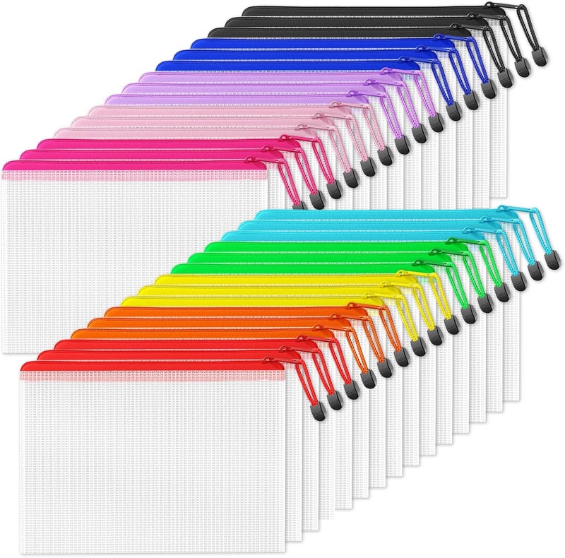 SUNEE Mesh Zipper Pouch 7.8x10.8 in (10 Colors, 30 Packs), Mesh Bags with Zipper for School Office Supplies, Puzzles & Games, Travel Accessories, Waterproof Zipper Pouches for Organizing - Image 1