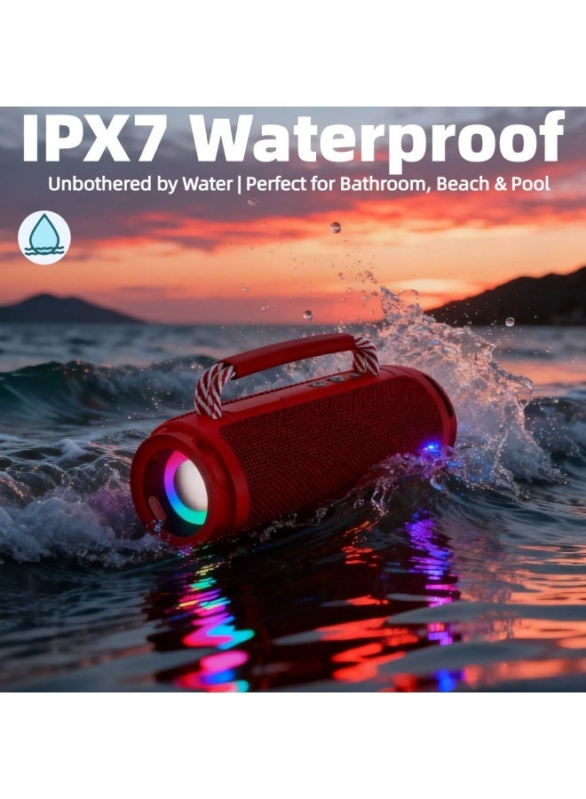 Portable Wireless Bluetooth Speaker with HD Sound, Bluetooth 5.4, 15W Dual Speaker, 16H Playtime, IPX7 Waterproof and Drop-Proof, TWS Pairing, for Outdoor/Home/Party/Beach (Round) - Red - Image 2