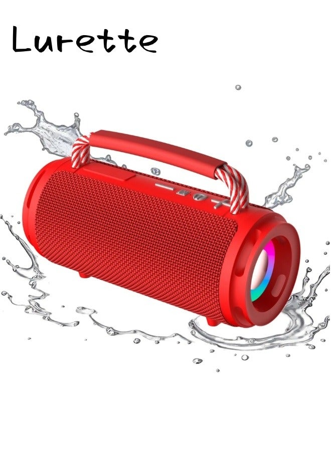 Portable Wireless Bluetooth Speaker with HD Sound, Bluetooth 5.4, 15W Dual Speaker, 16H Playtime, IPX7 Waterproof and Drop-Proof, TWS Pairing, for Outdoor/Home/Party/Beach (Round) - Red - Image 1