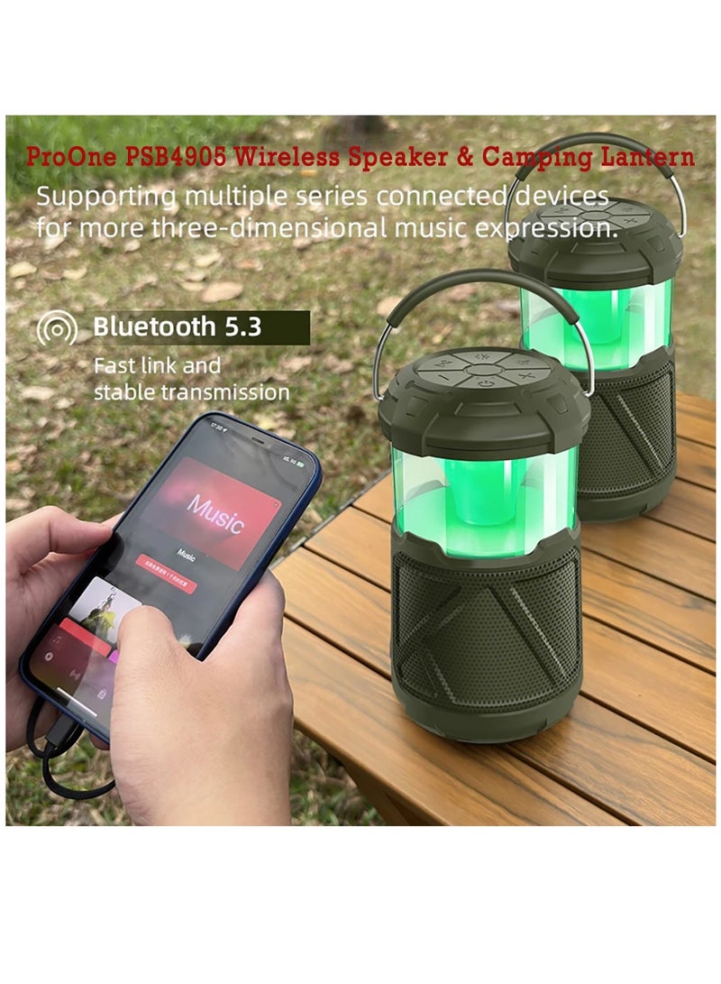 ProOne ProOne PSB4905 Portable Wireless Speaker with Camping Lantern, IPX5 Waterproof, 20W Power, Bluetooth 5.3, Power Bank Functionality  - Image 2