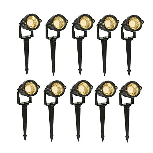 D'Mak Aluminium Body Outdoor LED 3 Watts and Spike Focus 'IP65 ' Water Resistant and Adjustable 180° Black Round Garden Lights for Garden, Parking Area, Malls, Patio, (Warm White) - Pack of 10 - Image 1
