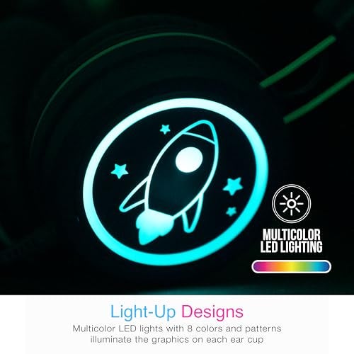 MEE audio KidJamz KJ55 Safe Listening USB-C Headphones for Children with Multicolor LED Lights, Volume Limiter, & Microphone; On-Ear Wired Kids Headset for iPhone 16, iPad, & USB Type C Devices (Blue) - Image 3
