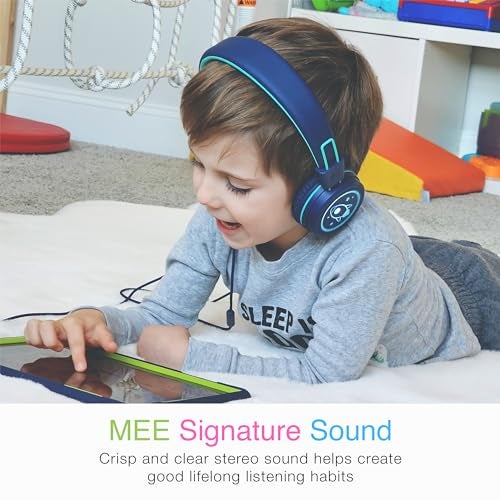 MEE audio KidJamz KJ55 Safe Listening USB-C Headphones for Children with Multicolor LED Lights, Volume Limiter, & Microphone; On-Ear Wired Kids Headset for iPhone 16, iPad, & USB Type C Devices (Blue) - Image 5