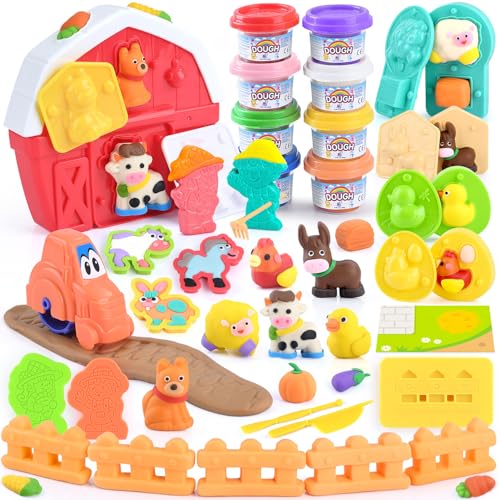 PLAY Farm Animals Color Dough Toys for Kids Ages 248 Big Red Barn Farm Playset with Animal Figures Clay Dough Modeling Tools Art Crafts Toddler Learning Toy Ideal Christmas Birthday Gifts - Image 1