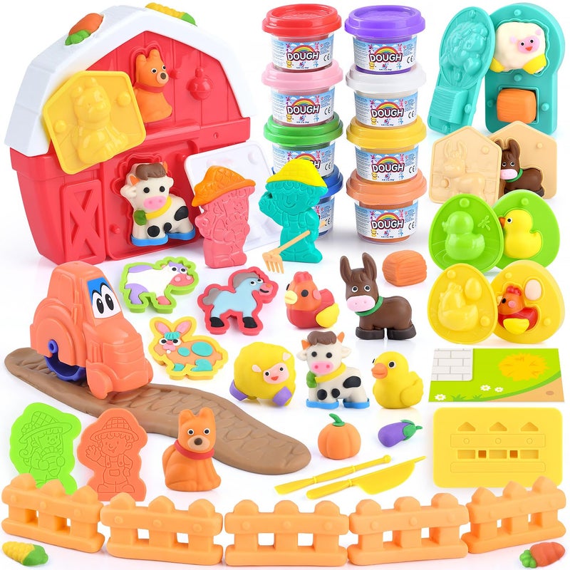 PLAY Farm Animals Color Dough Toys for Kids Ages 248 Big Red Barn Farm Playset with Animal Figures Clay Dough Modeling Tools Art Crafts Toddler Learning Toy Ideal Christmas Birthday Gifts - Image 3