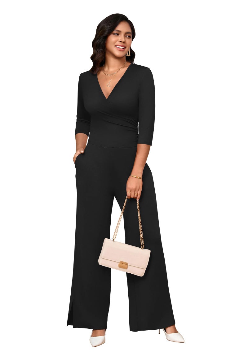 CLOCOR Womens Sets 2 Piece Outfits, V Neck Long Sleeve Top and Wide Leg Pants Matching Sets with Pockets Casual Tracksuit - Image 2